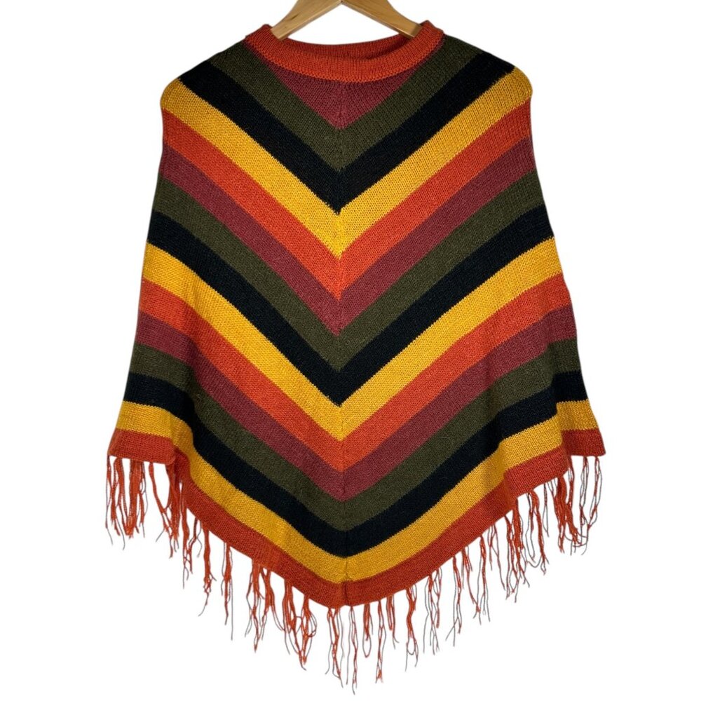 Women's Fringe Shawl Layering Colorblock Multicolor Seasonal Hand Knit Cover Up